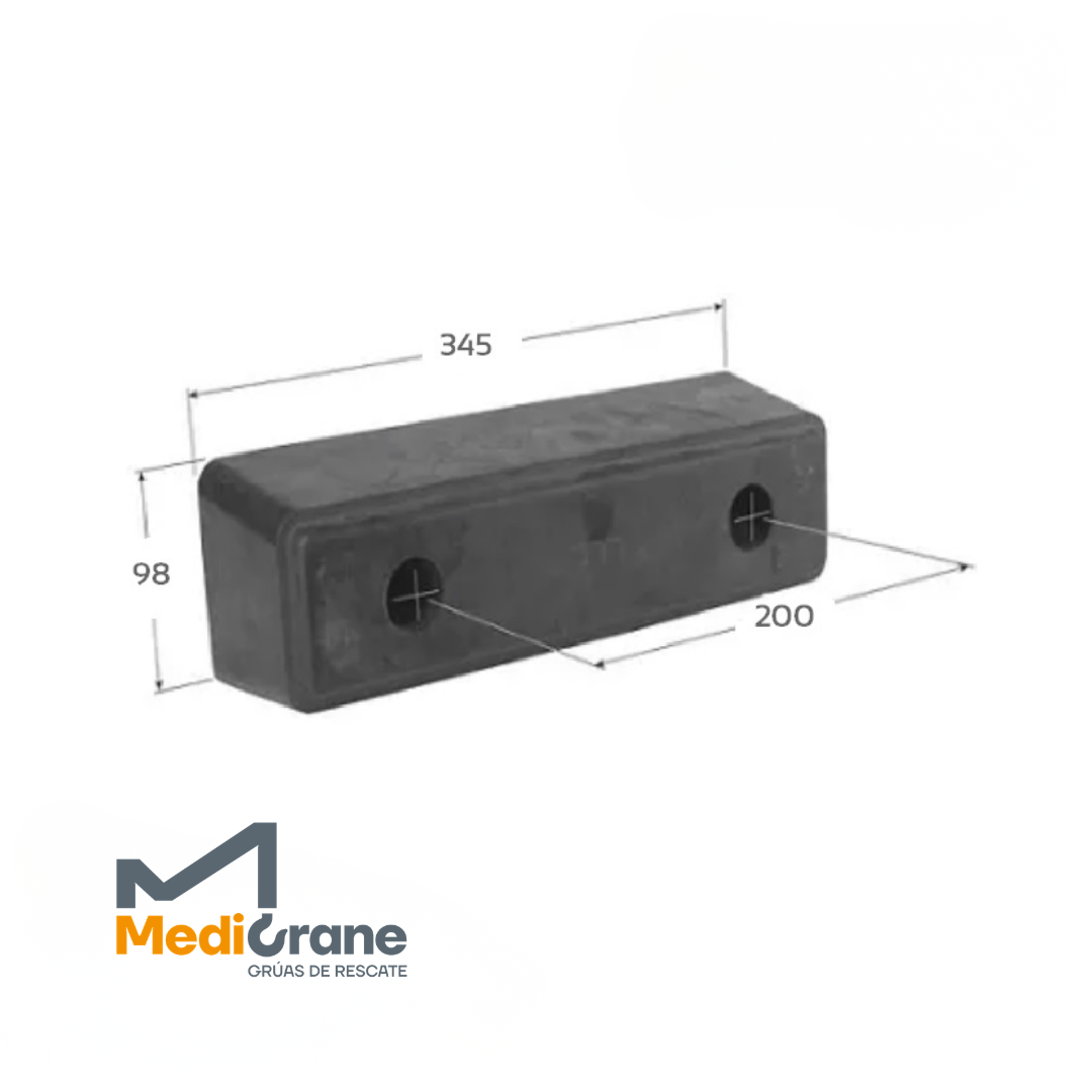 TOPE TRASERO DE GOMA GMC DE 360MM LARGO X 98MM ANCHO X 103MM ALTO 160004  REF.16089