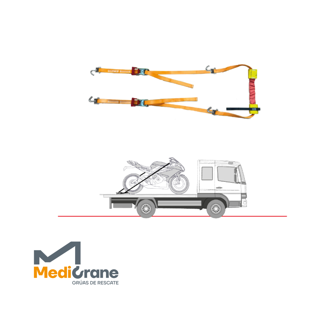 CINTURON DE AMARRE MediCrane PARA MOTOS CON GARZA Y 2 GANCHOS GIRATORIOS, 5 MTS X 35 MM, 1500 KGS, PMOTOS5M  REF.11483