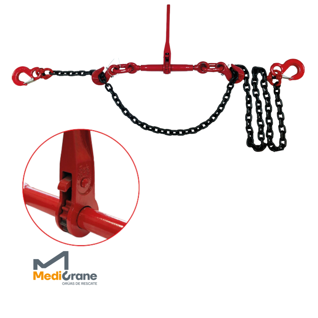 KIT TENSOR DE CADENA MediCrane DE 10MM, 6.300KGS, GRADO 80, 5 MTS DE CADENA Y CON GANCHOS, EN12195-3 TCAD65M REF.11539